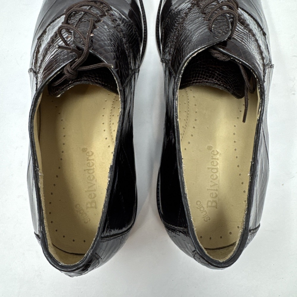 Belvedere Studio Genuine Eel Skin Men's Dress shoes - 14D Brown New In Box!! - Picture 9 of 14